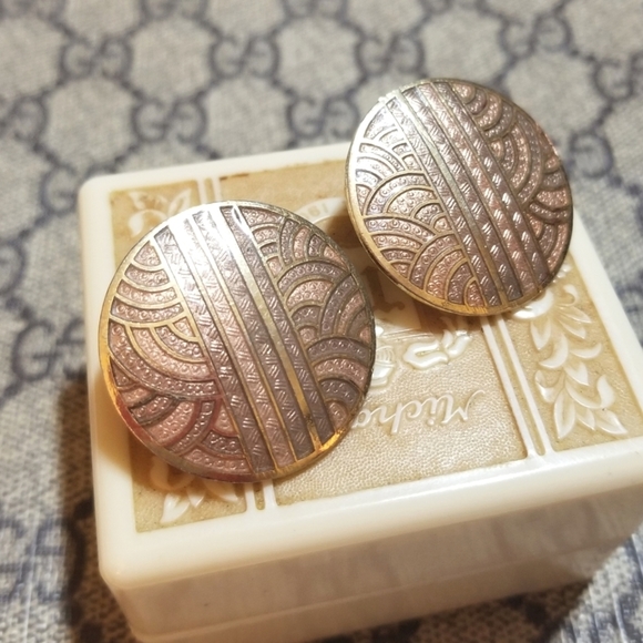 SG Sea Gems Designer signed Vintage Cloisonne Earrings - Picture 2 of 5